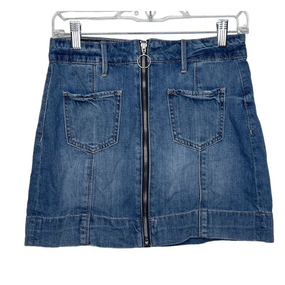 American Eagle Womens 2 XS Super Hi Rise A Line Blue Jean Denim Mini Skirt - Picture 1 of 14